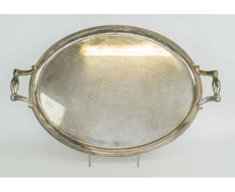 CHRISTOFLE FRANCE, a large oval shaped silver plated two handles tea tray.