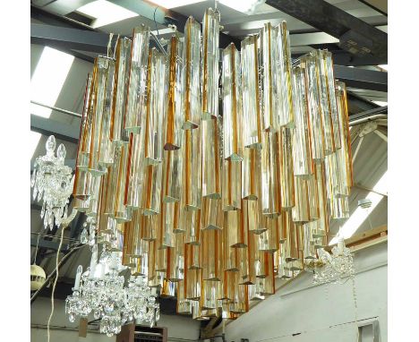 MURANO TRIEDI CHANDELIER, vintage with amber crystal drops, 50cm H plus chain. (with faults)