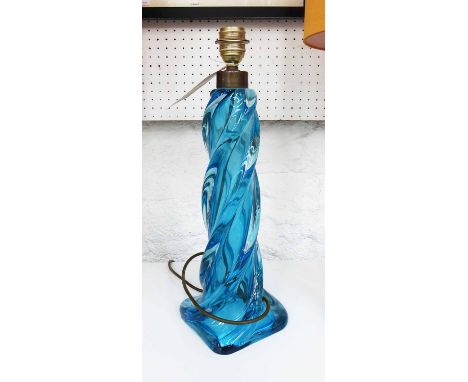 BLUE CRYSTAL TABLE LAMP, vintage French 1950's, indistinctly marked at base, with shade. (slight faults)