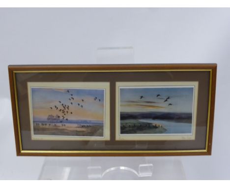 Peter Scott, Two Prints of Slimbridge, entitled 'Whitefronts' and 'Curlews', signed in pencil, each print 15 x 10 cms togethe
