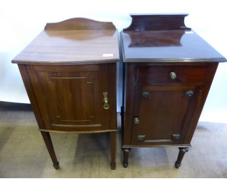 A Victorian Mahogany Pot Cupboard, on tapered legs and spade feet, approx 42 x 41 x 77 cms together with a mahogany bedside c