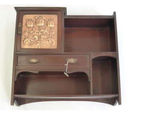 An Arts & Crafts Wall Cabinet, with decorative copper panel, single drawer with copper handles, approx 54 x 58 x 17 cms.