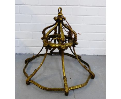 Brass circular cast brass ceiling light, 50cm drop approx 