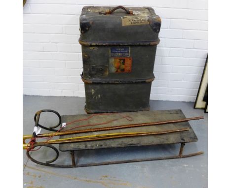 Vintage sledge, a cabin trunk and Shepherds crooks etc., (5) 