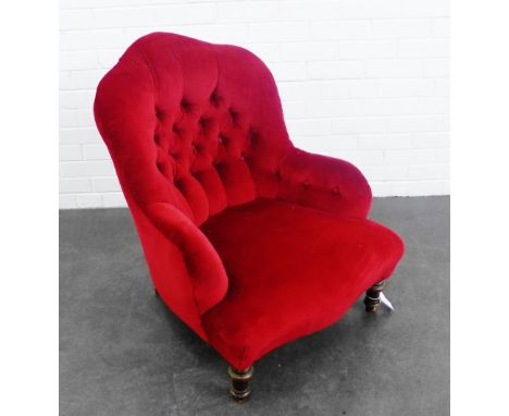 Red upholstered button back armchair, 80 x 70cm 
