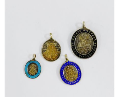 Russian silver and enamel Religious medallions (4) 