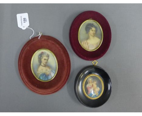 Three oval portrait miniatures, largest 6.5 x 9cm, (3) 