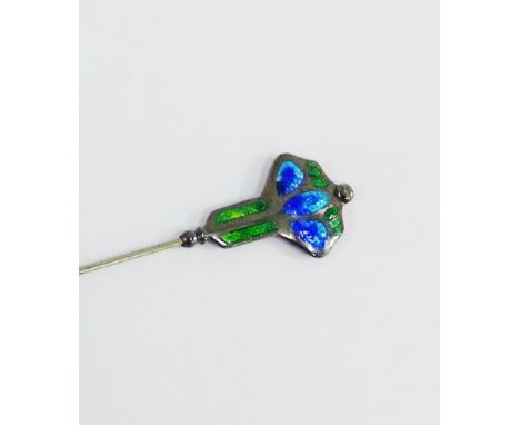 Art Nouveau silver and enamel hat pin, with indistinct makers mark and Chester hallmark, 29cm long 