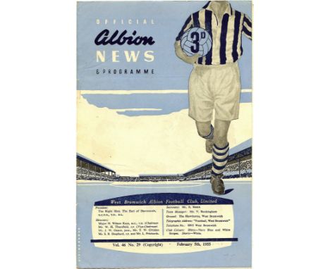 First Division fixture 1954/55.
&nbsp;
February 5th,&nbsp;1955. Light fold and staples removed, otherwise very good.