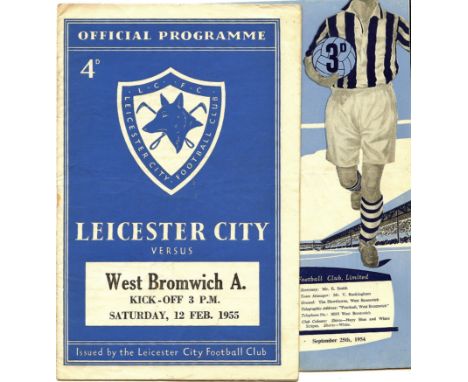 First Division fixtures 1954/55.
At Albion September 25th, 1954. Fold and staples removed.
At Leicester February 12th, 1955. 