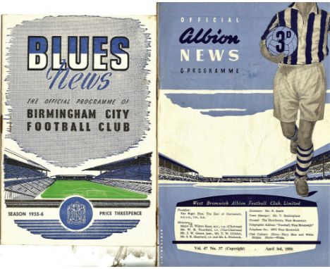 First Division fixtures 1955/56.
At Albion April 3rd, 1956. Fold and rusty staples.
At Blues April 2nd, 1956. Light fold, rus