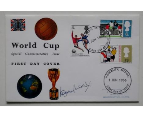 Very rare official 1966 World Cup FDC which is hand signed by Bobby Moore