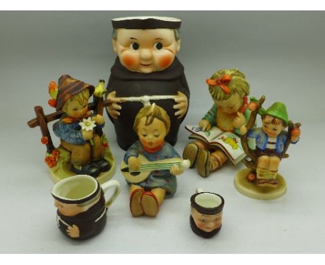 Four Goebel figures and three Goebel monks