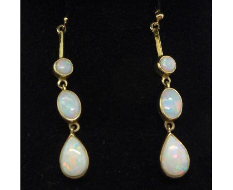 A pair of 9ct gold and opal earrings, 3.7g