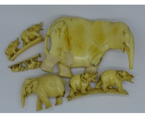 Carved ivory elephants, a/f