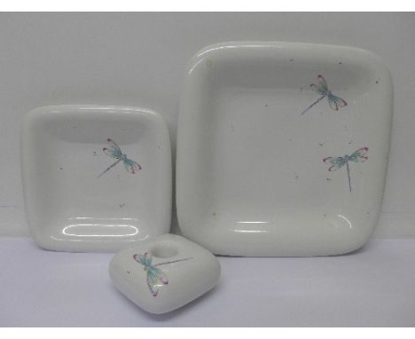 Two Goebel dragonfly dishes and a similar candle holder