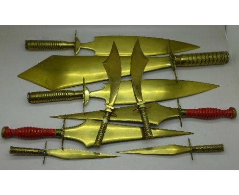 Nine knives, 'Trench Art', made from WWII shells