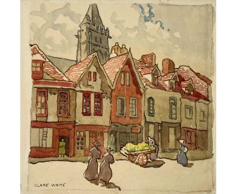 Clare WHITE (1903-1997) Chartres Street, France Watercolour, signed, 39 x 39.5cm.This early portrait of Chartes was painted i