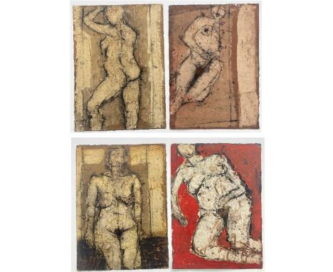 John EMANUEL (1930) Four nude studies  Two sheets, each with an image on both sides Mixed media Signed Each sheet 39 x 28cm 