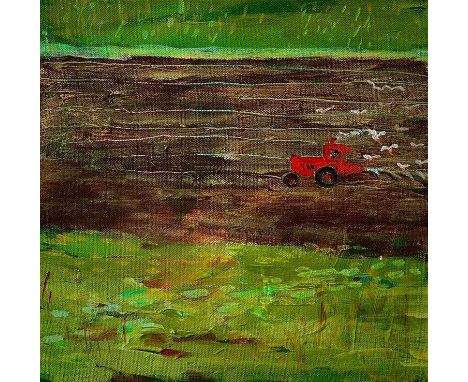 Daphne MCCLURE (1930) Red Tractor and Gulls  Oil on canvas, signed, 30 x 30.5cm.