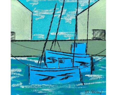 Stephen FELSTEAD (1957) Blue Boats Newlyn  Pastel on paper, signed, further signed, inscribed and dated 2023 to verso, 15 x 1