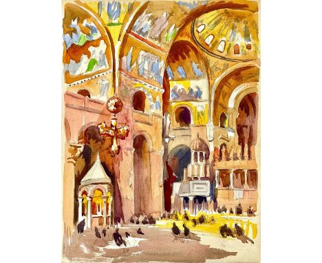 Clare WHITE (1903-1997) St Marks Venice (double sided) Watercolour, 50 x 38cm.We get a wide-angle view and a more intimate po
