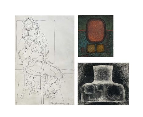 Roy WALKER (1936-2001) Three works  Seated Nude, 1984Pen and ink on paperSigned and dated77.5 x 52cm&Bowl of Fruit IIEtchingS