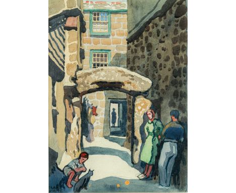 Clare WHITE (1903-1997) Old Stone Arch, The Digey, St Ives  Watercolour, signed, 37 x 26.5cm.This is a familiar scene for any