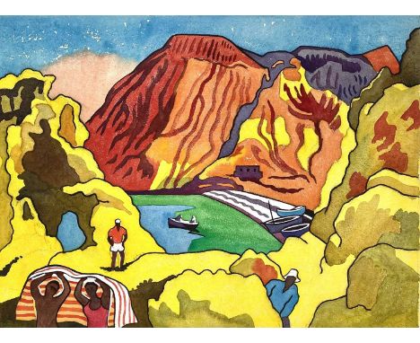 Clare WHITE (1903-1997) Hidden Bay, Dominica  Watercolour, 38 x 51cm.The scorching heat hits you in this vibrant watercolour 
