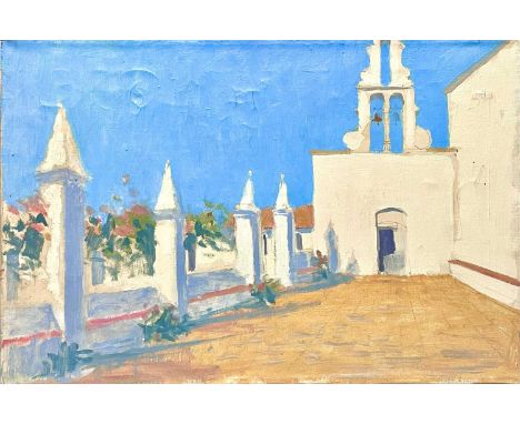 John MILLER (1931-2002) The Terrace (Panaghia Vlacherna Monastery, Corfu) Oil on canvas, unfinished sketch, 41x61cm