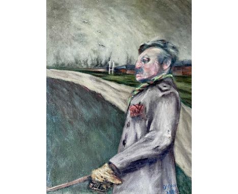Julian DYSON (1936-2003) Green Scarf Oil on canvas, signed and dated '80, further signed and dated to verso, 91 x 71.5cm.