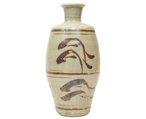 Bernard Howell LEACH (1887-1979) Leaping fish vase  Stoneware, impressed Leach Pottery seal and personal mark, height 27cm. F