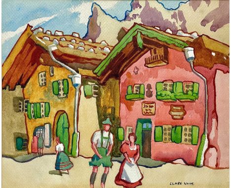 Clare WHITE (1903-1997) Walking out, Grindelwald Switzerland Watercolour, signed, 35 x 42.5cm.St Ives artist and dedicated tr