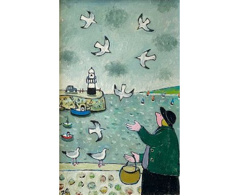 Joan GILLCHREST (1918-2008) Don't Feed the Seagulls! St Ives  Oil on boardInitialledSancreed Studios Framers label to verso21
