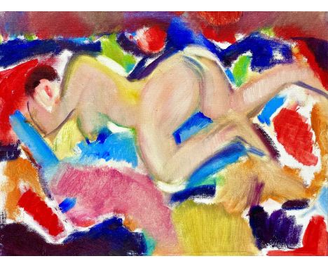 Rose HILTON (1931-2019) Nude on a Sofa, circa 2017 Oil on boardLetter of provenance signed by Bo Hilton to verso30 x 40cmProv