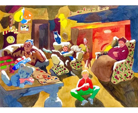 Clare WHITE (1903-1997) Cornish Family Christmas  Watercolour, signed, 36 x 49cm.Clare White was visiting friends one Christm