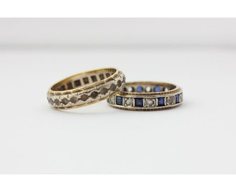 An 18ct gold blue and white sapphire eternity ring, and a 9ct gold white sapphire ring