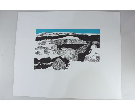 Reginald J. Lloyd (b.1926), landscape beneath blue sky, believed to be Dartmoor, screen print, signed and dated 1970 in penci