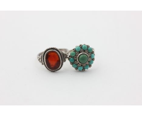 A cornelian ring and a turquoise ring