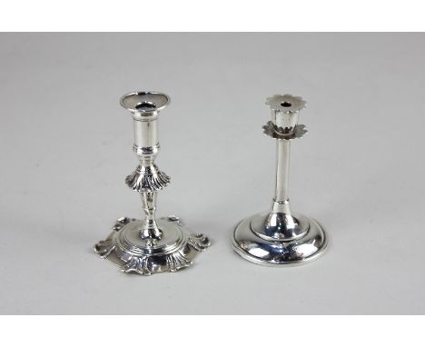 A Victorian silver miniature candlestick on circular base, indistinct Birmingham hallmarks, 6.5cm and another similar sized c