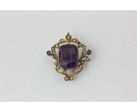 An amethyst and split pearl brooch / pendant