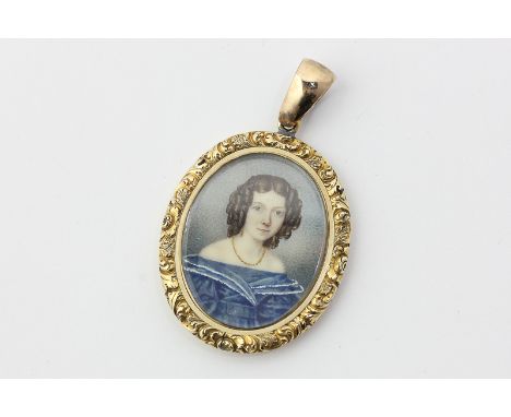 A portrait miniature locket, circa 1830, in carved gold mount