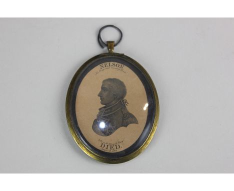 Nelson interest, a commemorative miniature printed portrait of Admiral Nelson, head and shoulders in profile, inscription 'Wh
