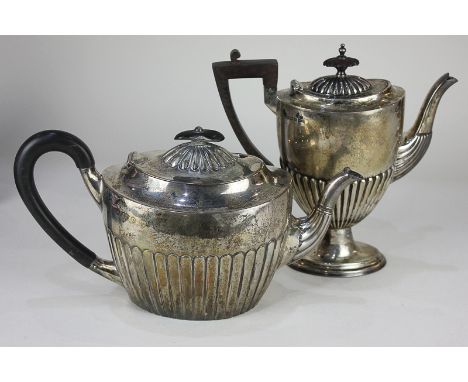 A Victorian silver teapot, oval. shape with demi-reeding and engraved armorial, maker Plante &amp; Co. Birmingham 1893, 12.5o