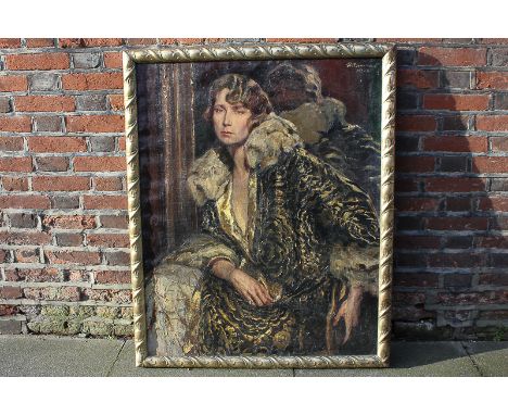 Hugo von Bouvard (Austrian 1879/1959), portrait of a lady wearing a gold and fur trimmed coat, oil on canvas, signed and date