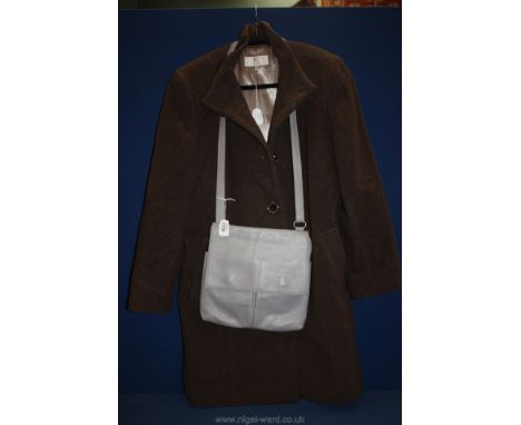A 3/4 length wool Coat, petite size 10 and a Vera Pelle grey leather shoulder Bag