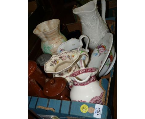 A quantity of Jugs including Masons 'Nabob', Lovatts Langley ware, Corona, Spode, etc.