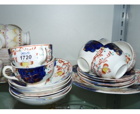 A part Gaudy Welsh Teaset including a bread/butter plate, five tea plates, six cups and saucers