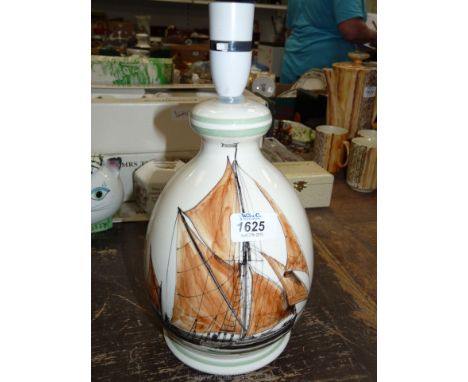 A 1970/80's table lamp base from Cinque Ports Pottery, The Monastery Rye, featuring sail-ships as decoration 