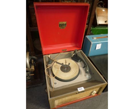 A Dansette Record Player, red and cream
